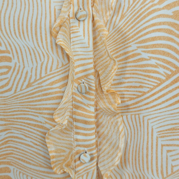 Chico's Zebra Print Ruffle Front Blouse Size Large / 2 Peach Button Up Shirt - Picture 6 of 11